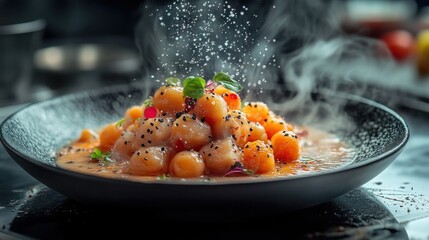 Delicious Steaming Gnocchi with Black Sesame Seeds