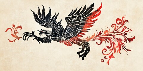 Wall Mural - Logo tattoo bird phoenix ink concept Chinese art style