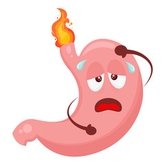 stomach with a burning acid bile. vector illustration in cartoon style icon