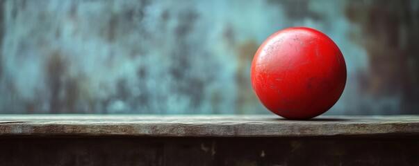 Canvas Print - Red ball on wooden table against blurry