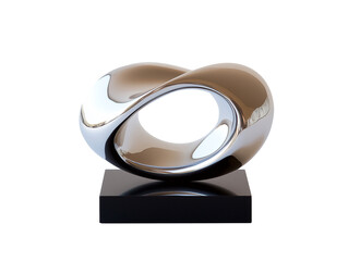 contemporary silver abstract sculpture with smooth flowing shapes isolated on transparent background