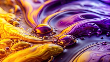 Wall Mural - Abstract liquid purple and yellow background in an extreme close up, extreme close-up, beauty, colorful, texture, yellow,abstract, purple, creative, dynamic, marbled, pattern, background