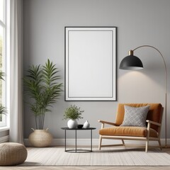 poster frame mock-up on modern living room interior. minimalist fucnitures