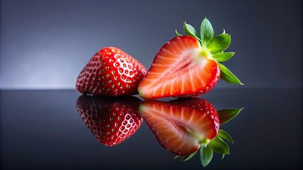 Sliced fresh red ripe strawberry background Reflected, fresh, food, appetizing, background, red, juicy, snack, dessert, nutrition, ripe, vibrant, healthy, reflection, fruit, sweet, diet