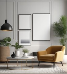 poster frame mock-up on modern living room interior. minimalist fucnitures