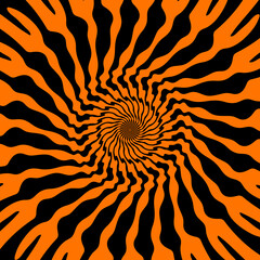 Canvas Print - Psychedelic Halloween spiral pattern. Dynamic black and orange vortex waves. Vector illusion of continuous motion and energy, trippy whirlpool, distorted twirl background, surreal fractal abstraction