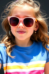 Wall Mural - A young girl wearing stylish sunglasses, smiling confidently. She has a playful expression.