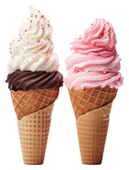 Canvas Print - PNG Soft serve ice cream cones dessert food white background.