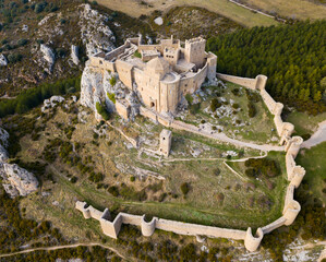 Wall Mural - Aerial view of impressive medieval castle of Loarre on mountainside, Spain