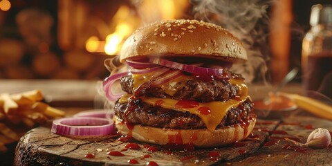 Sticker - Delicious Cheeseburger topped with Red Onion Slices