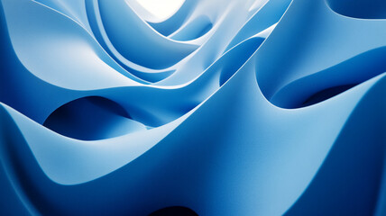 Wall Mural - Curved blue abstract shapes flowing together in a dynamic wave pattern with soft lighting