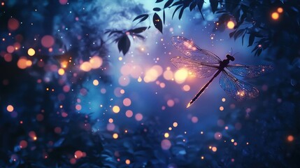 Wall Mural - Dragonfly in a Glowing Forest