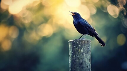 Wall Mural - Blackbird Singing at Sunset