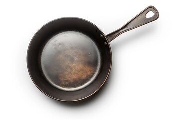 Old copper frying pan isolated on white background