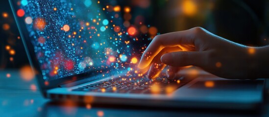 Bussiness hand using laptop with virtual popup icon of cloud computin Storage and data transfer Cloud network , Cloud technology. Networking and internet