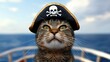 © Suphot - A playful pirate cat dons a classic captain's hat, ready to sail the seas with bold confidence and charm.