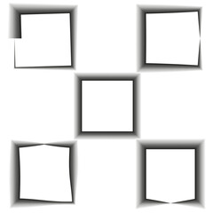 Wall Mural - Distorted square frames. Shadowed abstract shapes. White background focus. Geometric vector concept.