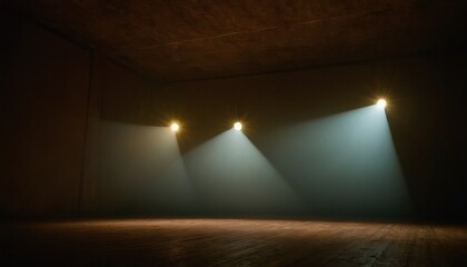 Wall Mural - Empty stage with shining spotlights and wooden floor 34