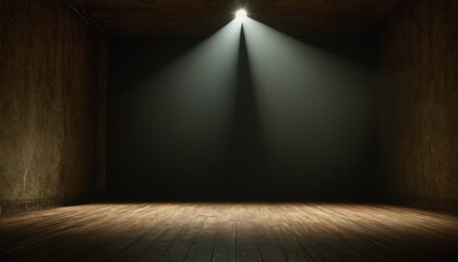 Wall Mural - Dark studio background room with wooden floor spotlight. A stage with a light 1