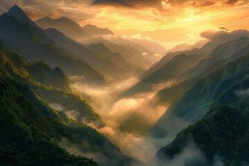 Poster - Misty Mountain Sunrise