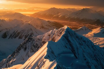 Poster - Sunset's Golden Glow on Mountain Peaks