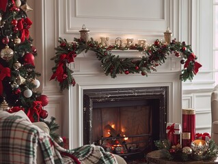 Canvas Print - Festive Holiday Mantel with Roaring Fire