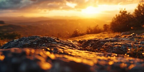 Wall Mural - A rocky hillside with a beautiful sunset in the background