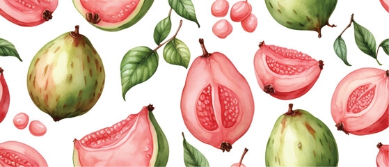 Wall Mural - Guava fruit pattern background isolated on white3