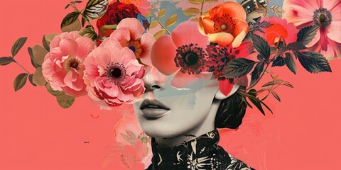 Wall Mural - Retro Botanical Decoupage and Pop Art Collage with a Dreamlike Flair