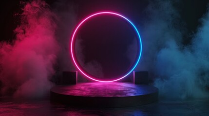 Canvas Print - Neon Circle with Smoke and Platform