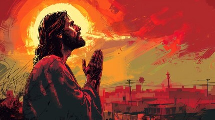 Divine Devotion: Illustration of Jesus in Prayer