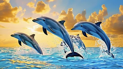 Canvas Print - Playful Dolphins Leaping