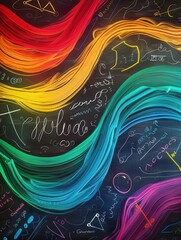 Poster - Vibrant chalk waves intertwine with scientific formulas and diagrams, creating a rich, educational backdrop for creative exploration. Generative AI