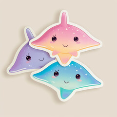 Wall Mural - stingray cartoon cute kawaii animal sea pastel sticker smile colorful fun happy adorable ocean aquatic character illustration art decoration design playful 