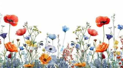 Wall Mural - Dainty Wildflower Border Isolated on White Background