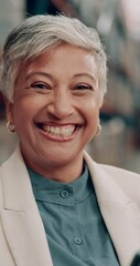 Poster - Tablet, warehouse manager and portrait of happy woman in shipping industry. Factory, technology and face of mature supervisor working on logistics, freight export or stock inspection for distribution