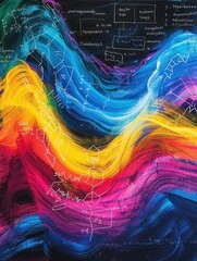 Leinwandbilder - Colorful, sweeping chalk strokes and scientific formulas come together on a chalkboard, creating an engaging educational backdrop. Generative AI