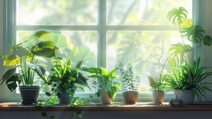 Canvas Print - Sunlight Streaming Through Window Onto Plants