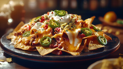 Delicious Nachos loaded with rich cheese and spice