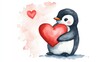 © AbstractAI - Cartoon penguin designed for infants and young children Adorable penguin character Valentine s Day card featuring lovable penguins Watercolor artwork displayed against a white background