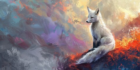 Wall Mural - Arctic fox wearing a snowy white fur looking over its shoulder