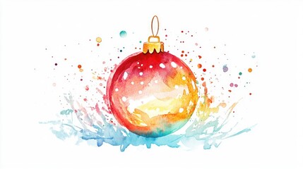 Bright watercolor illustration of a festive ball for the holiday season on a white background