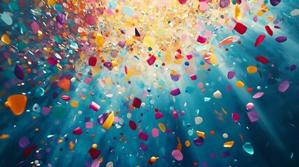 Wall Mural - Colorful Confetti Falling on a Blue Background