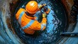 © busro - An image depicting a blocked drain situation with a technician examining the obstruction using a camera inspection tool. The photo highlights the severity of the blockage and the advanced technology