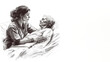 © Ema - Pencil sketch outline of a nurse taking care patient on bed