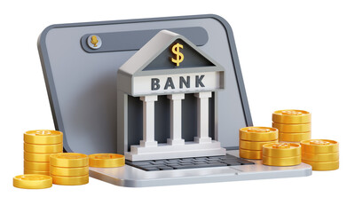 3d online bank account on computer