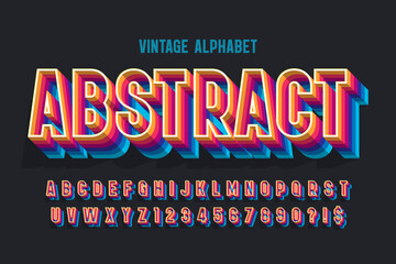 Canvas Print - Colorful retro alphabet design design, original letters and numbers.