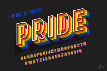 Wall Mural - colorful rainbow flag alphabet design design, original letters and numbers.