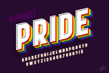 Wall Mural - colorful rainbow flag alphabet design design, original letters and numbers.