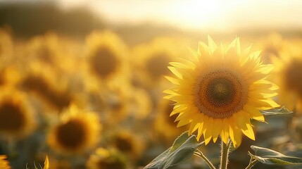 Canvas Print - Sunflower Field in Golden Sunset Light